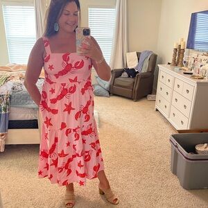 J. Crew Pink and Red Sleeveless Square Neck Sundress